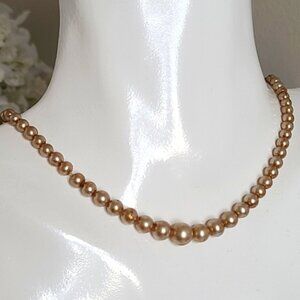 Vintage Sterling Silver Clasp Child Girl Champagne Graduated Pearl Necklace